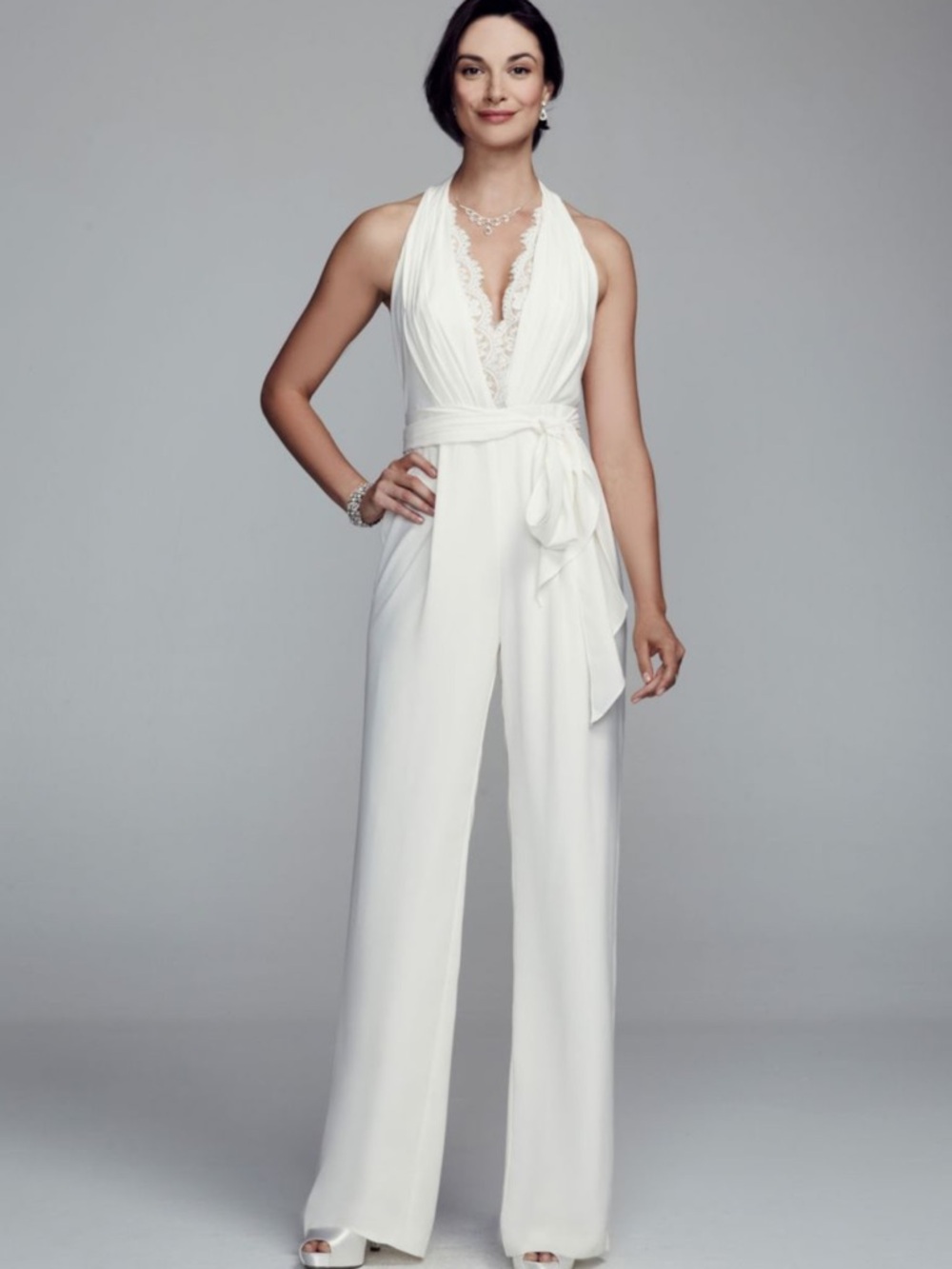 Bridal Pantsuit - Cream coloured Halter & Lace